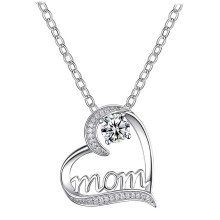 MOM-ketting met hartvormige hanger, 925 sterling zilver met schitterende zirkonen. Elegant sieraad, een mooi cadeau voor de verjaardag van je moeder,