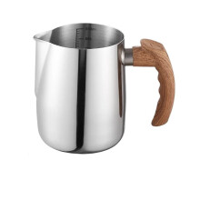 900ml Stainless Steel Milk Frothing Pitcher with Wooden Handle and Precision Spout for Latte Art