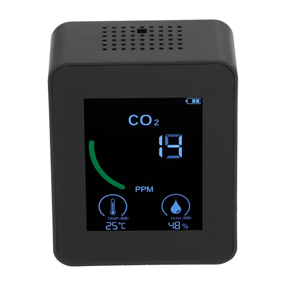Black Digital Usb Air Quality Detector, Co2 Temp & Humidity Monitor,