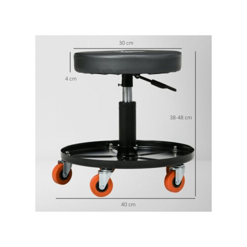 Workshop Stool, Pneumatic Adjustable Mechanic Stool, with Tool Tray, Wheels - Black 2
