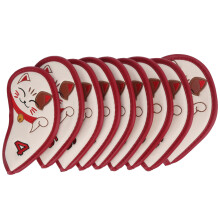 9-teiliger Golf-Eisencover-Satz, langlebiges PU+Plüsch, 16x10cm, Glückskatze-Design