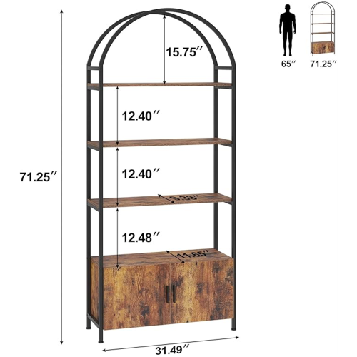 (Brown) Arched Bookshelf, Bookcase Tall Industrial 2