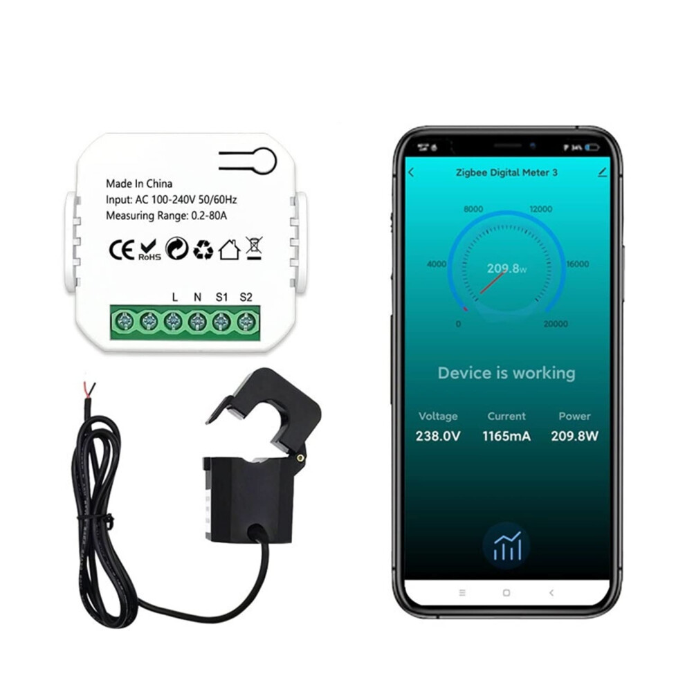 Compatible With Tuya Zigbee 80A Smart Energy Meter With Clamp Realtime Power Usage And Cost Tracking App Control 9199774284431