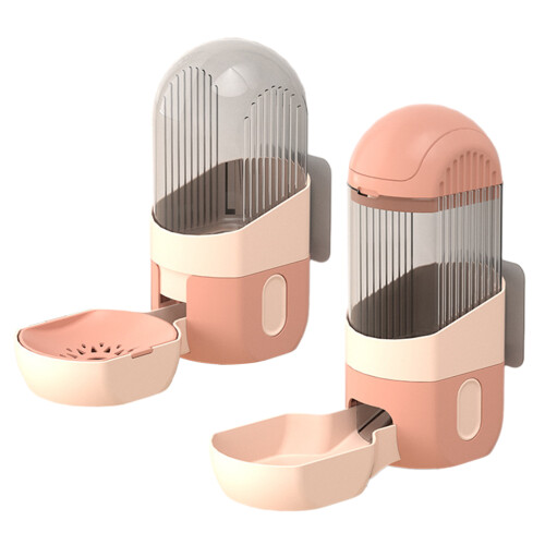 Cat Feeding Watering Cat Automatic Feeder Cage Mount Water-pink