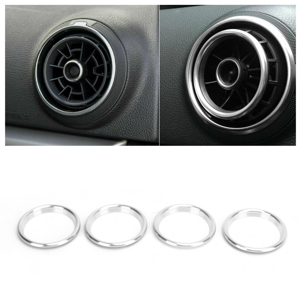 Car Interior Aluminium Alloy Ring 4Pcs For A3 Air Outlet Silver 3201377659519