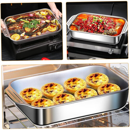 Stainless Steel Roasting Pan with Nonstick Surface, Heavy Duty Rectangular Bakeware for Turkey and Vegetables 1