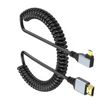 HDTV 4K Coiled Cable 90 Degree Right Angled Male to Male Adapter Spring Cord Supports 4K 60Hz for HDMI Devices
