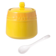 Sugar Bowl French Gradient Ceramic Sugar Pot With Lid Solid Sugar Bowl With Spoon Porcelain Spice Jar Yellow 8.5x9.7 cm
