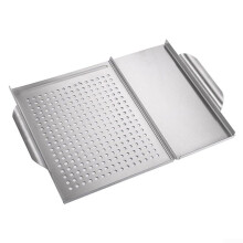 2in1 Stainless Steel BBQ Grill Tray and Grilling Pan for Vegetables and Fish, 30.7x45cm