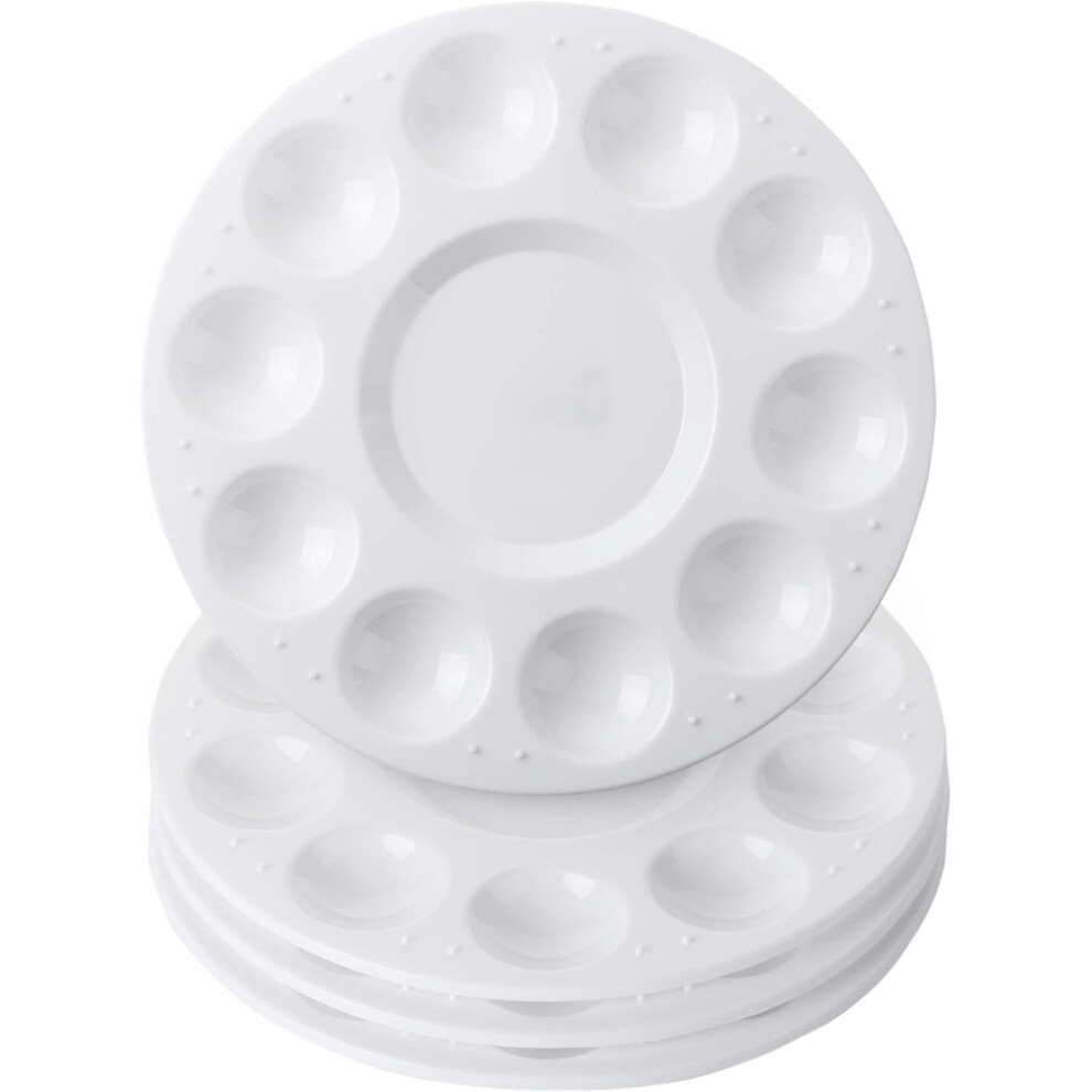 Round Paint Palette, Plastic Paint Pallets for Kids, Art Painting Palette with 10 Wells and 1 Central Reservoir, Lightweight, Easy to Clean, Suitable