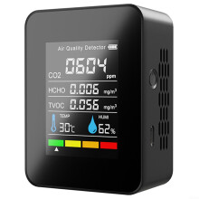 Air Quality Monitor with CO2, TVOC, HCHO, Humidity Sensor, 5in1 NDIR LCD Display Black