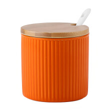 Ceramic Sugar Bowl with Lid and Spoon, Porcelain Jar for Kitchen Storage, Orange