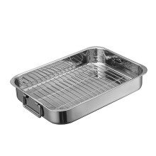 Large Stainless Steel Roasting Pan with Rack 15 Inch Oven Safe Even Heat for Meat and Vegetables
