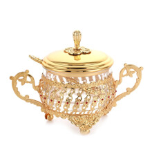 Luxury Glass Alloy Sugar Bowl with Lid and Spoon for Coffee and Tea Kitchen Dining