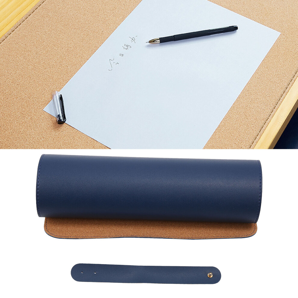 Navy Double-Sided Pu Leather Desk Mat With Cork Waterproof Oilproof Blue 4981377682142