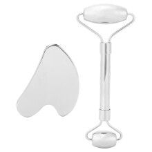 Mestring af selvpleje, værktøjer i rustfrit stål til professionelle resultater på ansigtskonturer, hypoallergenisk Gua Sha og ansigtsrulle med