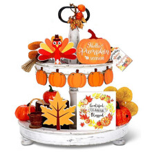 Set de recoltă festivă, material fiabil - decor de toamnă cu tavă pe niveluri, lemn de calitate, multicolor, pentru pervazuri, frigidere,