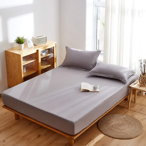 Double Bed Sheet Cotton Fitted Sheet 90x200+30cm Solid Color With Elastic Band Four Corners