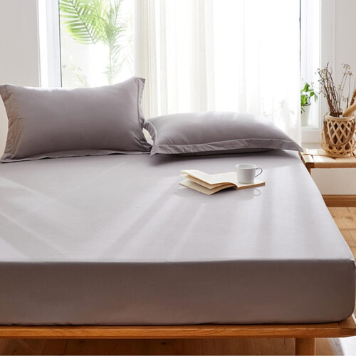 Double Bed Sheet Cotton Fitted Sheet 90x200+30cm Solid Color With Elastic Band Four Corners 1