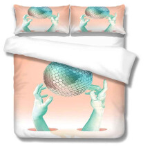 Duvet Cover Set Baby Cot 3D Pink Sphere Print Soft Microfiber Bedding 135x200cm with Zipper Closure and 2 Pillowcases