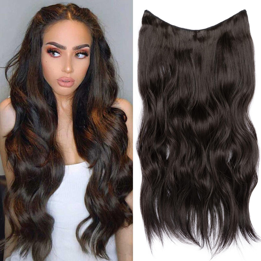 20Inch Invisible Wire Hair Extensions With Transparent Wire, Adjustable Size, Secure Clips, Natural Straight 56