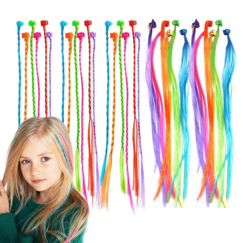 Unisex Kids Hair Extensions With Clips Rainbow Bobby Pin Wig For Braids Extensions 30 Pcs For Party Favors