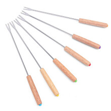 6pcs Stainless Steel Fondue Forks with Wooden Handle for Cheese Chocolate Hot Pot Dessert