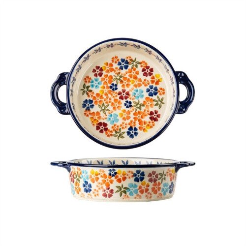 Ceramic Lasagna Baking Dish with Handle,  Temperature Resistant, Vintage Oven Bakeware 18.5cm