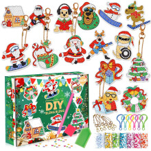 Festligt dekorationshänge, eleganta diamantkonstdekorationer för jul, 5D-diamantkonstkit med gör-det-själv-diamantmålningsnyckelringar för