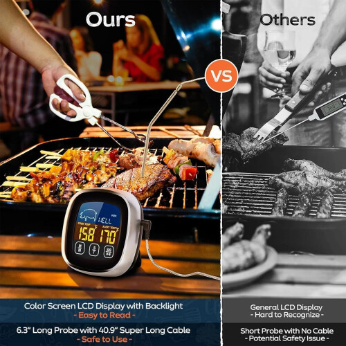Meat Thermometer with Fast Accurate Reading, Waterproof Probe and Timer for BBQ Grill Kitchen 1
