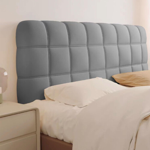 Dark Grey Velvet Headboard Cover 200cm Double Bed Stretchable Washable Dustproof Protector