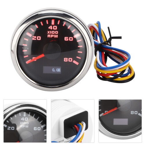 52mm Marine Pointer Tachometer Gauge 9-32V Red Backlight Waterproof