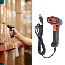 Handheld 360 wasserdichter, staubdichter USB-Barcodeleser U2 – Schwarz & Orange