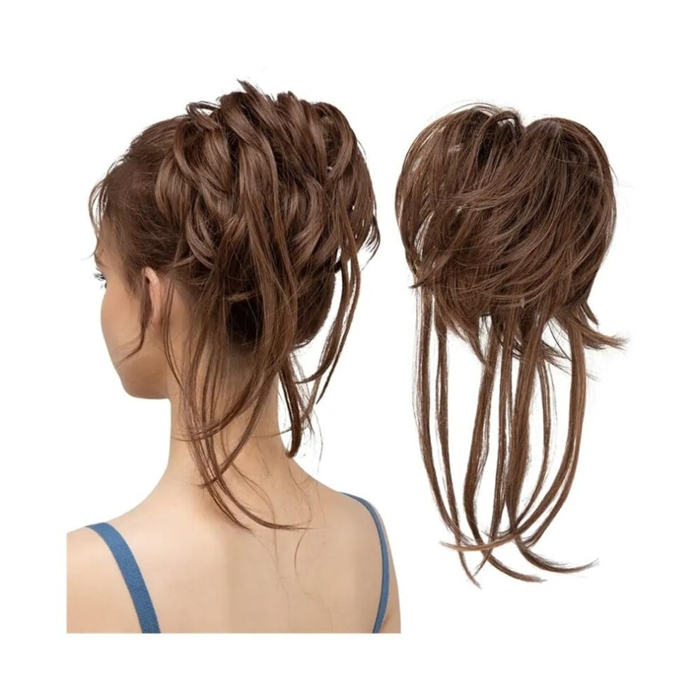 Extensions Messy Bun Hair Piece Wave Curly Extensions With Straight Tails Synthetic Ponytail Hairpieces Light Brown