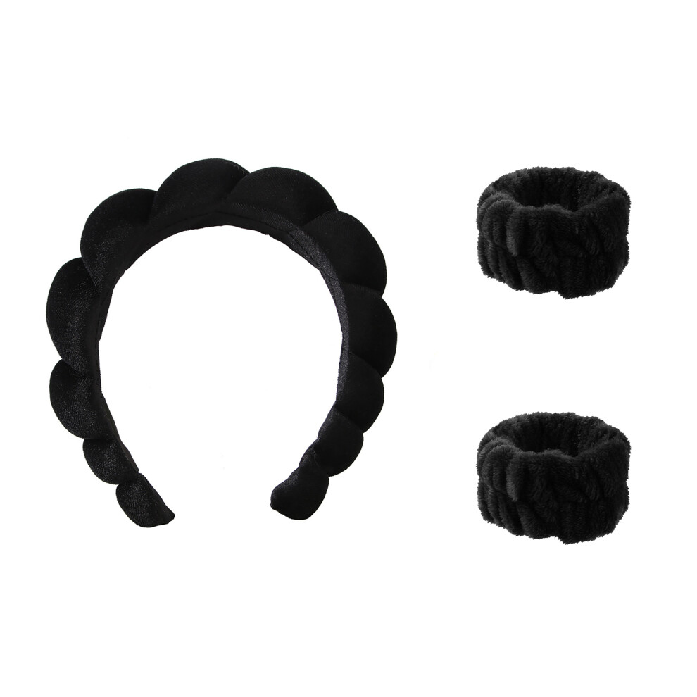 Fluffy Headband For Spa Sessions, Sponge Lining With Terry Fabric Sweat Absorbing Bubble Headband For Face Washing And Makeup Removal With Stretchy