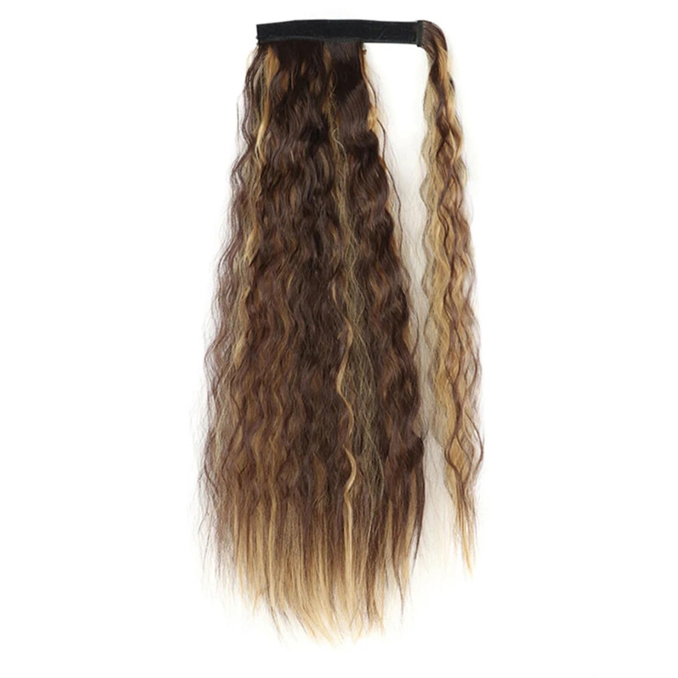 Synthetic Long Straight Ponytail Clip In Hair Extensions 34 Inch 4H27 Wrap Around Hairpiece for Women