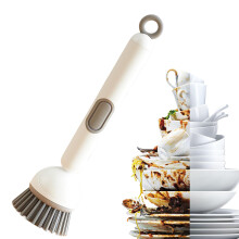 Kitchen Scrub Brush with 360 Rotating Head, Refillable Long Handle Dish Scrubber for Pots and Pans