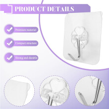 10 Packs Reusable Adhesive Hooks,Transparent Heavy Duty Wall Hooks with No Scratch, Waterproof and Oilproof for Bathroom, Bedroom, Kitchen,