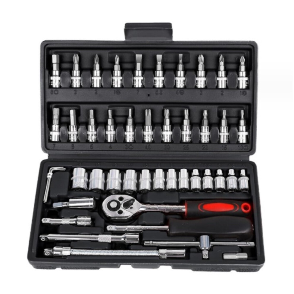 46Pcs Socket Wrench Set For Car Durable Alloy Steel Mechanic Tool Kit With Ratchet Grip 9187378643471