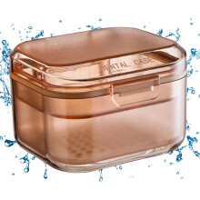 Denture Cleaning Case with Detachable Basket and Drainage Tray for Travel and Retainer Care Apricot