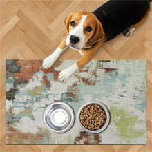 Absorbent Pet Mats for Food Bowls Retro Wood Grain Universal Feeding Mat Waterproof NonSlip Green 50x80cm