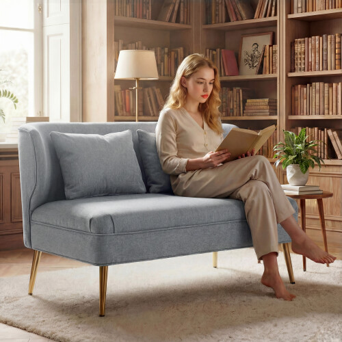 Homcom (Grey) HOMCOM 2 Seater Sofa, Small Sofa with Wing Back, Thick Seat