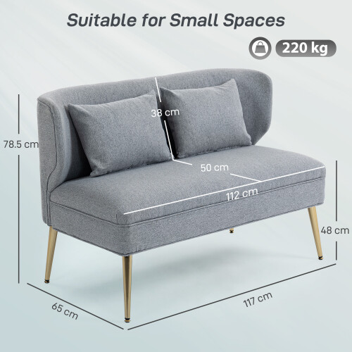 Homcom (Grey) HOMCOM 2 Seater Sofa, Small Sofa with Wing Back, Thick Seat 2