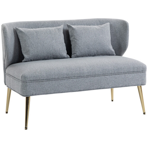 Homcom (Grey) HOMCOM 2 Seater Sofa, Small Sofa with Wing Back, Thick Seat 1