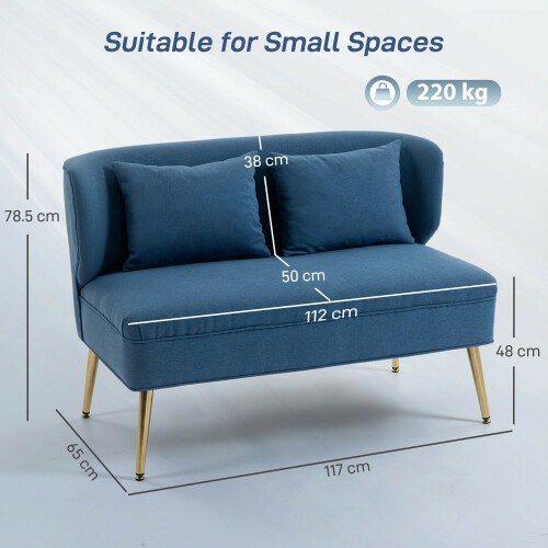 Homcom (Blue) HOMCOM 2 Seater Sofa, Small Sofa with Wing Back, Thick Seat 2