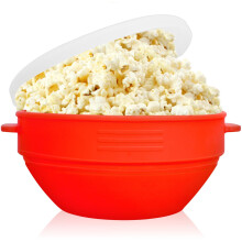 Microwave Popcorn Maker with Lid, BPA Silicone Collapsible Popper for Healthy Oil Snacks, Red
