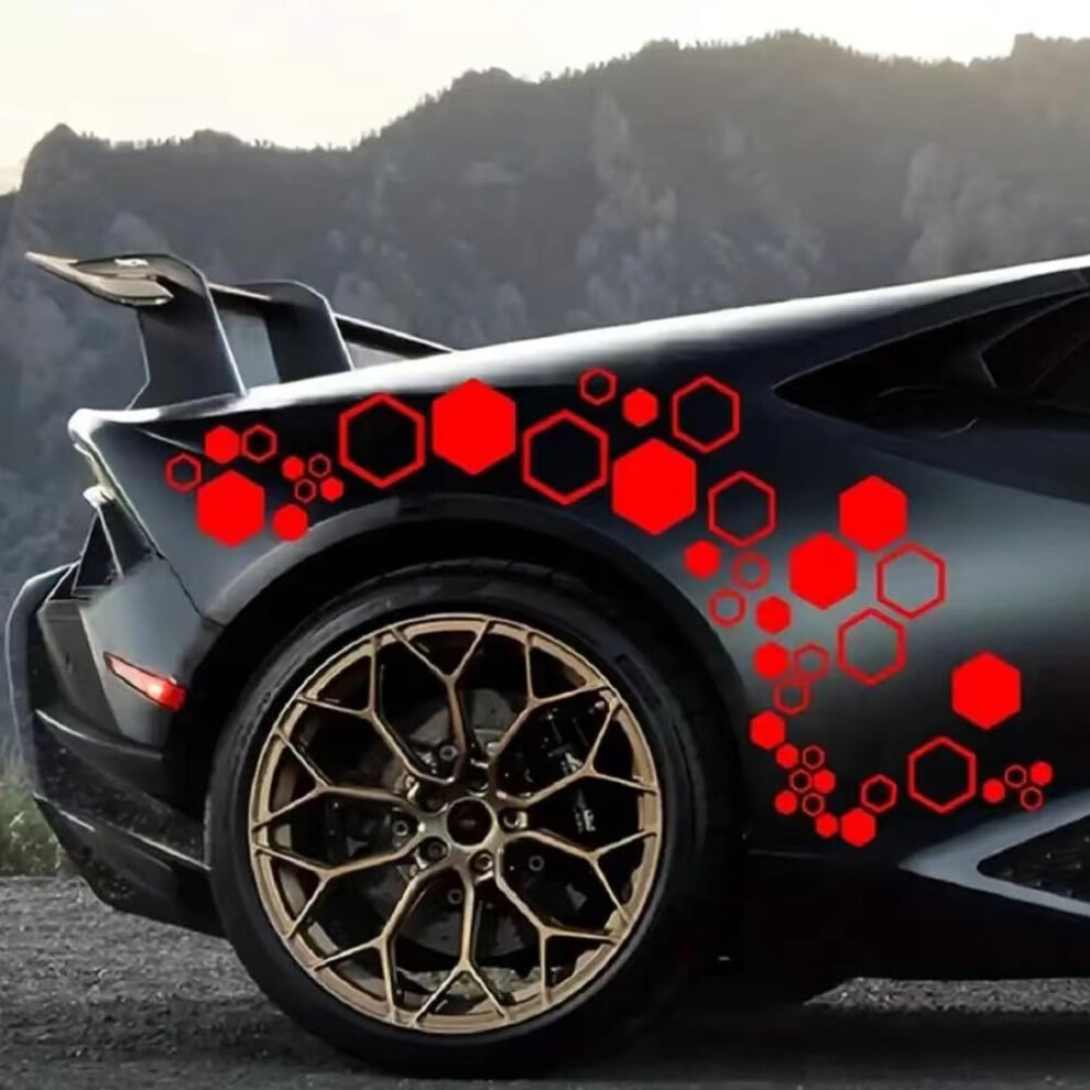 Car Vinyl Decal Hexagon Honeycomb Waterproof Geometric Side Body Sticker For Suv Sedan Pickup Red 9199774298759