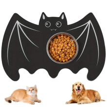 Halloween Dog Food Mat 24x16 Inch, WaterAbsorbing NonSlip Diatom Mud Gothic Bat Shaped Pet Mat for Cats and Dogs