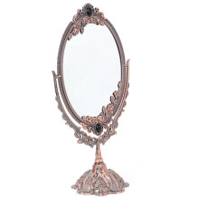 Floral Tabletop Mirror Oval Vanity Mirror With Stand Dressing Room Swivel Double Sided Elegant Decorative Mirror Vintage Makeup Mirror Embossed Frame