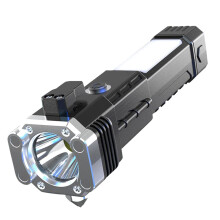 Portable LED Flashlight With Power Bank, Waterproof Work Light, Emergency Hammer, Sidelight, 4 Modes For Car Camping
